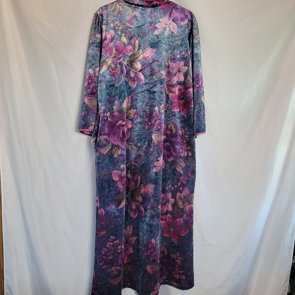Vintage Appel Gorgeous Velour Dark Floral Full Length Women's Robe - Picture 7 of 11